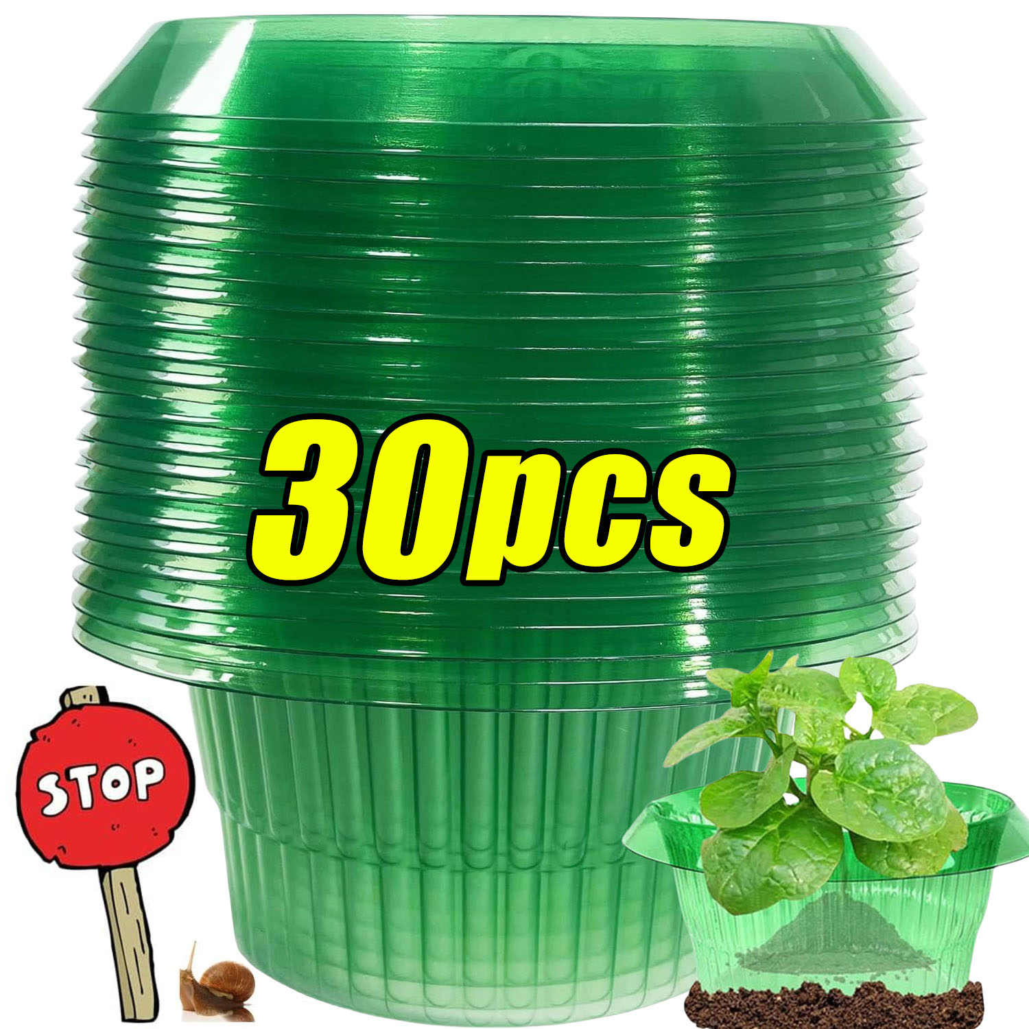 Plant Parents - 1/30pcs Plants Slug Protection Rings Green
